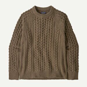 Patagonia Recycled Wool-Blend Cable-Knit Crewneck Sweater Color Marlow Brown